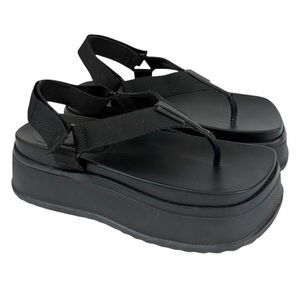 Joss Black Ankle-Strap Flatform Thong Sandals Size 39/9